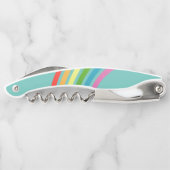 Retro regenboogstrepen Blauwgroen monogram Kurkentrekker (Achterkant)