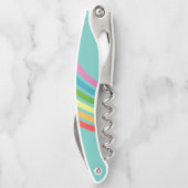 Retro regenboogstrepen Blauwgroen monogram Kurkentrekker (Achterkant)