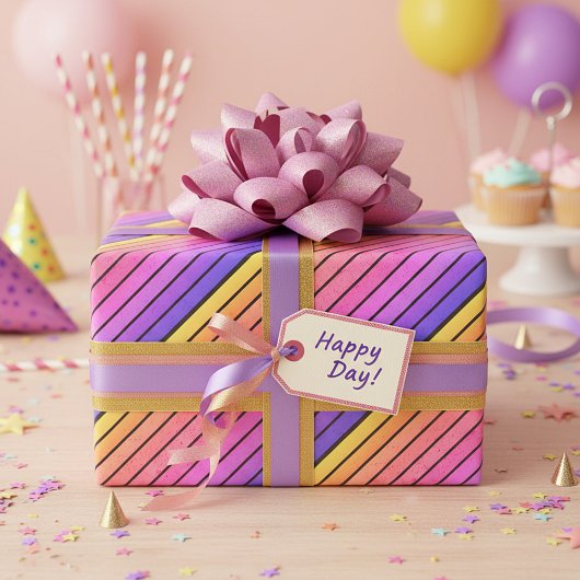 Retro  regenboogstrepen cadeaupapier