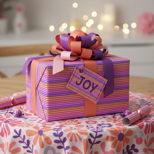 Retro  regenboogstrepen cadeaupapier