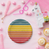 Retro  regenboogstrepen papieren bordje (Feest)