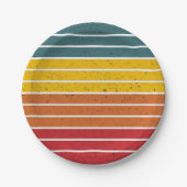 Retro  regenboogstrepen papieren bordje (Voorkant)