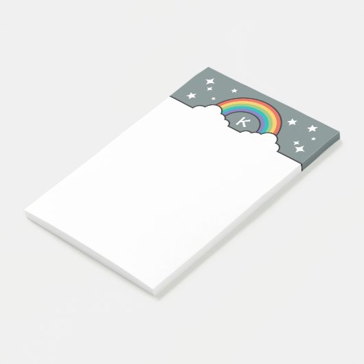 Retro regenboogwolken en sterren monogram post-it® notes (Schuin)