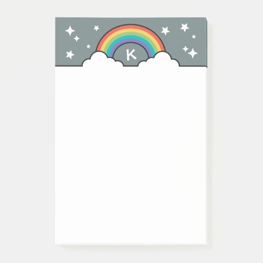 Retro regenboogwolken en sterren monogram post-it® notes (Voorkant)