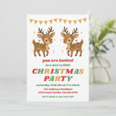 Retro Reindeer Editable Christmas Party Kaart (Staand voorkant)