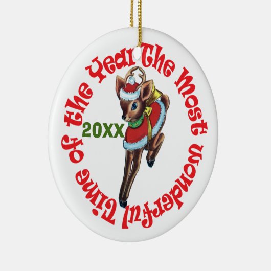 Retro Reindeer Personaliseerd Keramisch Ornament (Rechts)