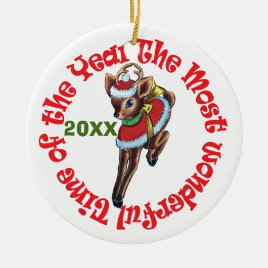 Retro Reindeer Personaliseerd Keramisch Ornament (Voorkant)