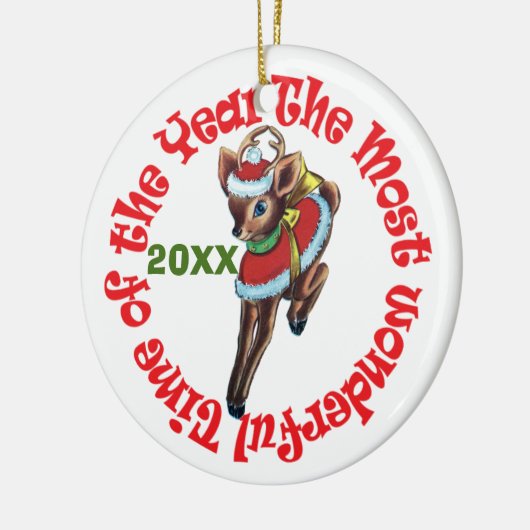 Retro Reindeer Personaliseerd Keramisch Ornament (Links)