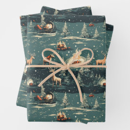 Retro Reindekerst Inpakpapier Vel