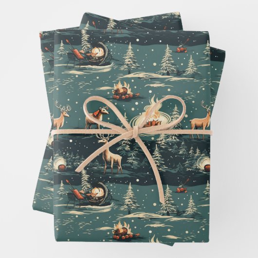 Retro Reindekerst Inpakpapier Vel (In situ)