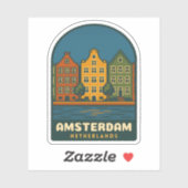Retro Reis Amsterdam Nederland Retro Landschap Sticker (Vel)
