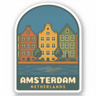 Retro Reis Amsterdam Nederland Retro Landschap Sticker