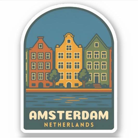 Retro Reis Amsterdam Nederland Retro Landschap Sticker (Voorkant)