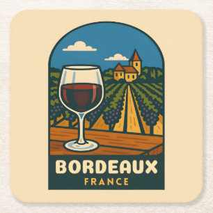 Retro Reis Bordeaux Frankrijk Wijngaard Vintage Kartonnen Onderzetters