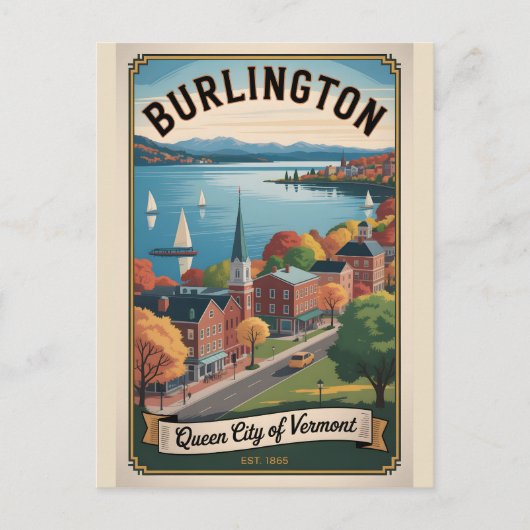 Retro Reis Burlington Vermont Briefkaart (Voorkant)