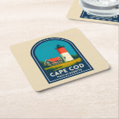 Retro Reis Cape Cod Nauset Vuurtoren Retro Kartonnen Onderzetters (Schuin)