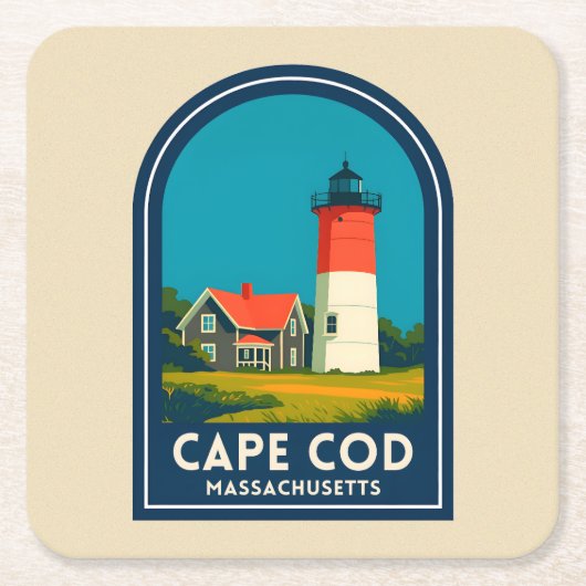 Retro Reis Cape Cod Nauset Vuurtoren Retro Kartonnen Onderzetters (Voorkant)