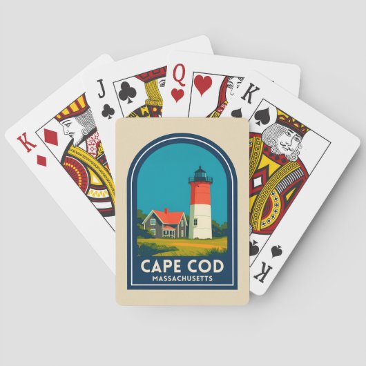 Retro Reis Cape Cod Nauset Vuurtoren Retro Pokerkaarten (Achterkant)