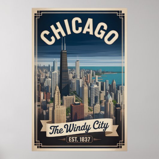 Retro Reis Chicago Illinois Winderige Stad Poster (Voorkant)