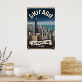 Retro Reis Chicago Illinois Winderige Stad Poster (Keuken)