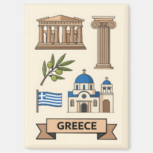 Retro Reis Griekenland Iconische Nationale Symbole Magneet
