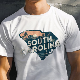 Retro Reis Iconische South Carolina Grafiek T-shirt