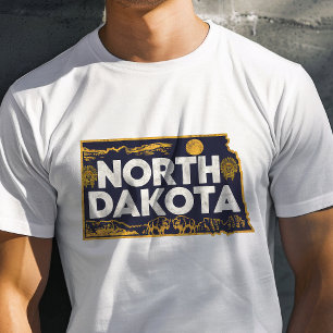 Retro Reis Icoon Noord-Dakota Grafisch Element T-shirt