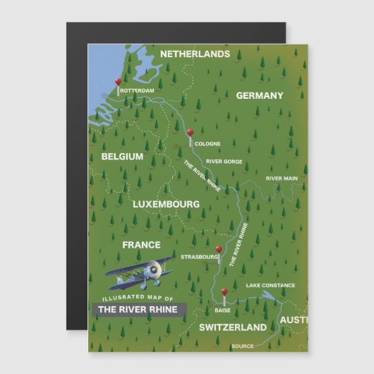 Retro reis kaart van de rivier de Rijn. (Voorkant / Achterkant)