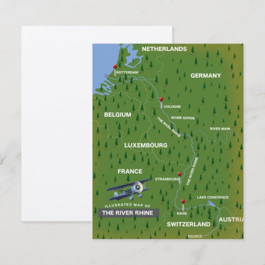 Retro reis kaart van de rivier de Rijn. (Voorkant / Achterkant)