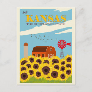 Retro Reis Kansas Zonnebloem Staat Reisgids Briefkaart