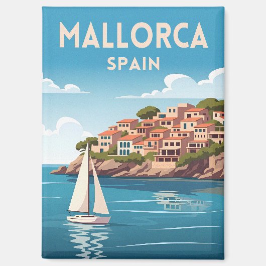 Retro Reis Mallorca Spanje Zeegezicht Magneet (Voorkant)