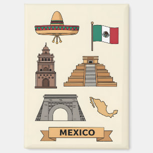 Retro Reis Mexico Iconische Symbolen Magneet