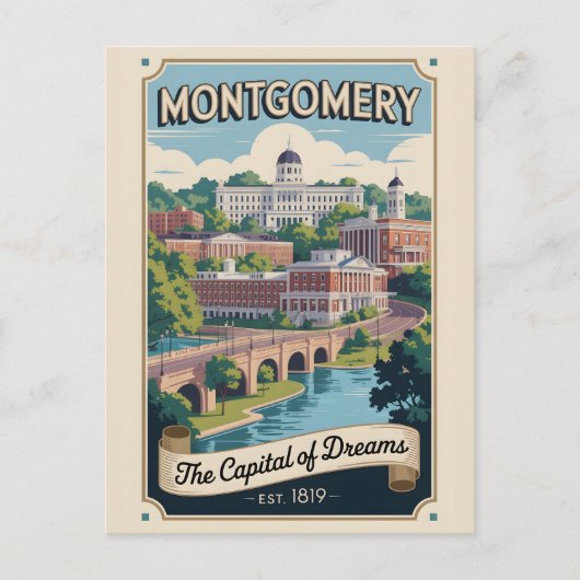 Retro Reis Montgomery Alabama Briefkaart (Voorkant)