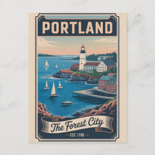 Retro Reis naar Portland Maine Feestdagenkaart