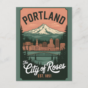 Retro Reis naar Portland, Oregon Feestdagenkaart