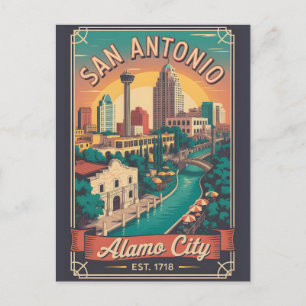 Retro Reis San Antonio Texas Feestdagenkaart