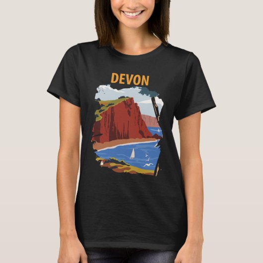 Retro Reis T-Shirt met Devon Engeland Kust (Voorkant)