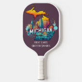 Retro reiskaart Michigan State Pickleball Paddle (Voorkant)