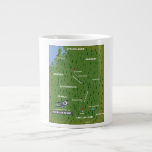 Retro Reiskaart van de Rijn. Reuzenkoffiemok Grote Koffiekop