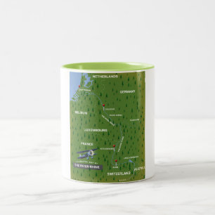 Retro Reiskaart van de Rijn. Tweekleurige koffiemo Koffiemok
