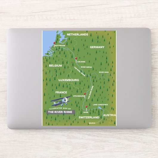 Retro reiskaart van de rivier de Rijn. Sticker (Computer)