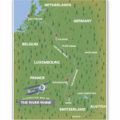 Retro reiskaart van de rivier de Rijn. Sticker (Voorkant)