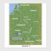 Retro reiskaart van de rivier de Rijn. Sticker (Vel)