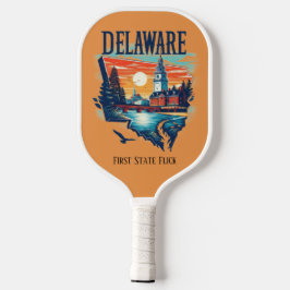 Retro-reiskaart van de staat Delaware Pickleball Paddle