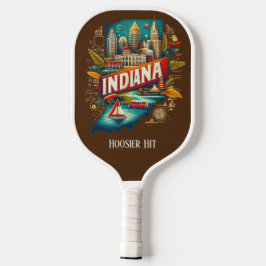 Retro-reiskaart van de staat Indiana Pickleball Paddle