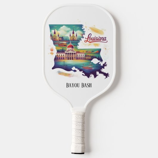 Retro-reiskaart van de staat Louisiana Pickleball Paddle (Achterkant)