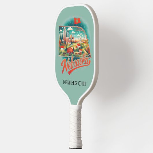 Retro-reiskaart van de staat Nebraska Pickleball Paddle (Links)
