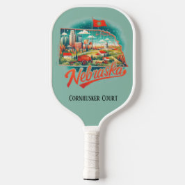 Retro-reiskaart van de staat Nebraska Pickleball Paddle