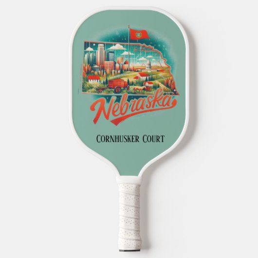 Retro-reiskaart van de staat Nebraska Pickleball Paddle (Voorkant)