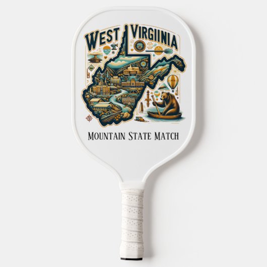 Retro Reiskaart van West Virginia State Pickleball Paddle (Achterkant)